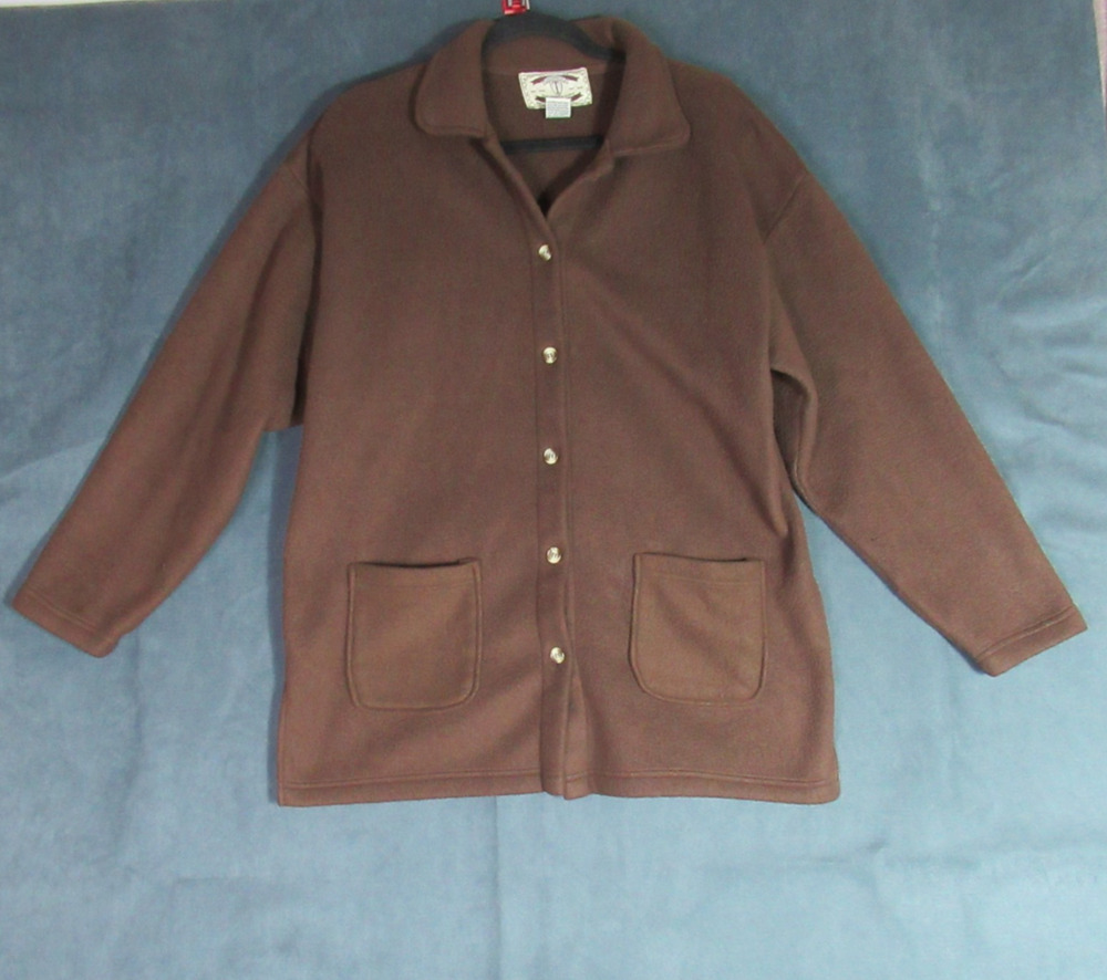 Vtg Carolyn Taylor Jacket Womens Medium Brown Button Fleece Outdoors Granny Cozy